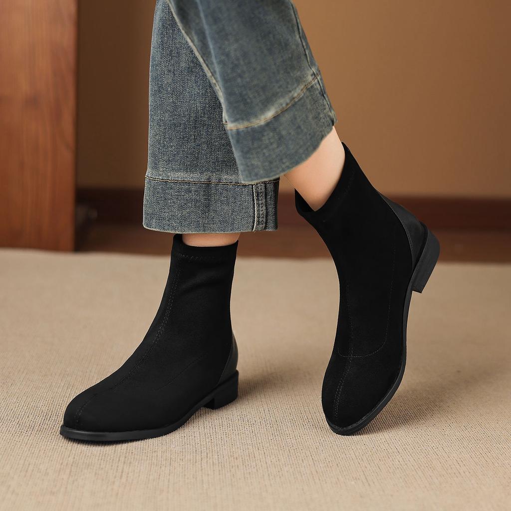 34-43 Large Size Boots Korean Version Thick Heel Short Boots Women's Autumn Suede Elastic Boots Thin Boots