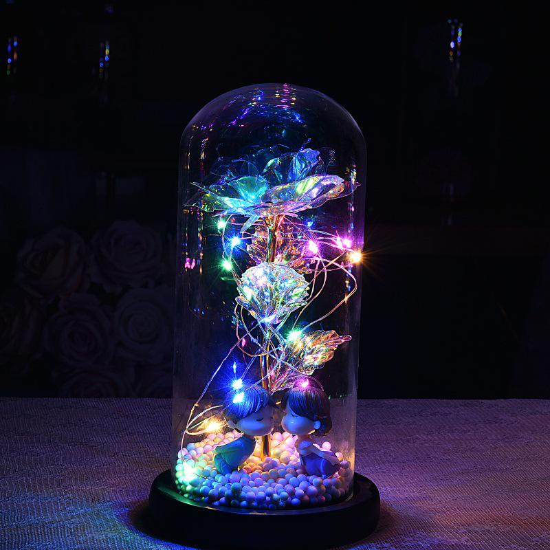 Everlasting Gold Foil Rose Glass Dome LED Light Valentine's Day Gift Ornament