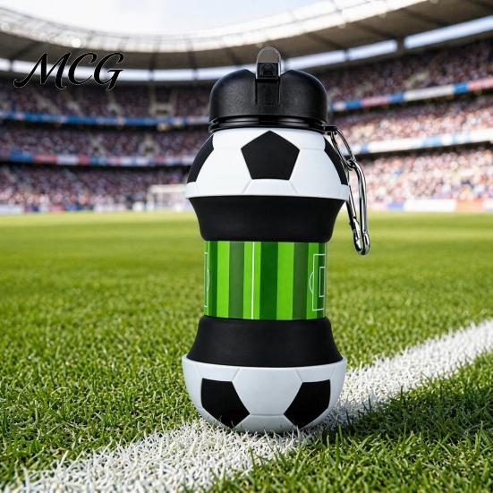Reusable Hiking Bottle Spherical Collapsible Silicone Cup, Golf Ball Shaped Water Foldable Travel Cup with Push Design Flip Lid & Metal Carabiner,