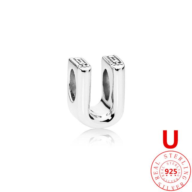 Autentické stříbro 925 Anglické písmeno AZ 26 abeceda klasické korálky vhodné originální módní náramek s přívěskem DIY dámské šperky