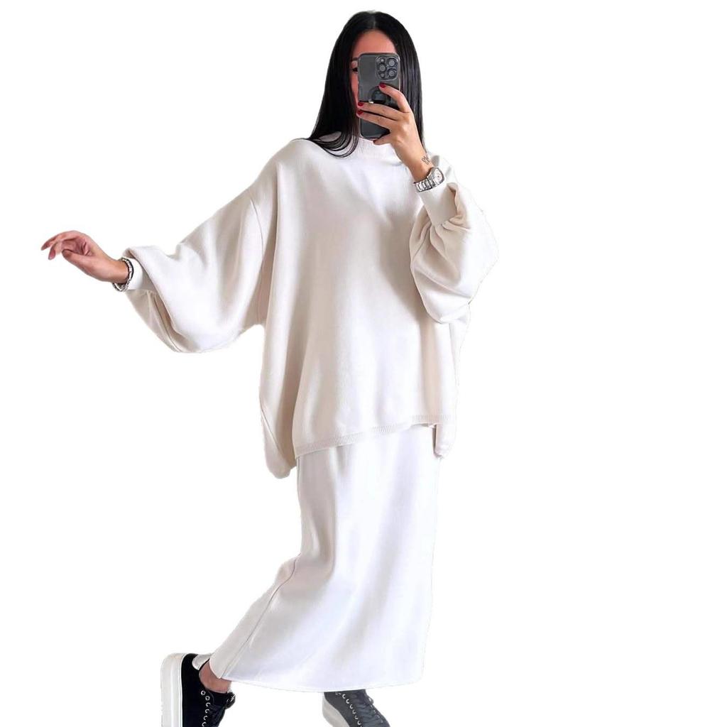European & American Women's Autumn 2025 Lazy Style Long Dress Sweater Two-Piece Set