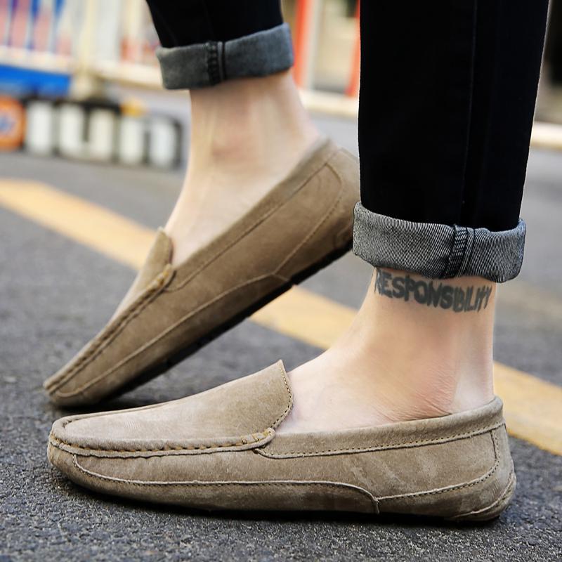 Fashion Men Flat Loafers 2025 Frosted Suede Flat Shoes Comfortable Non Slip Fashion Loafers Lightweight Trendy Outdoor Casual Shoes