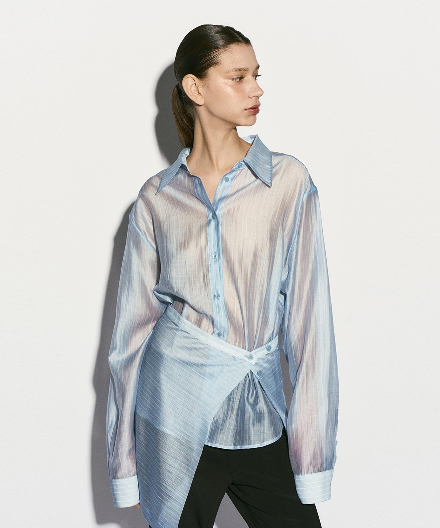 Rie Sheer Striped Layered Shirt Ocean/S_M