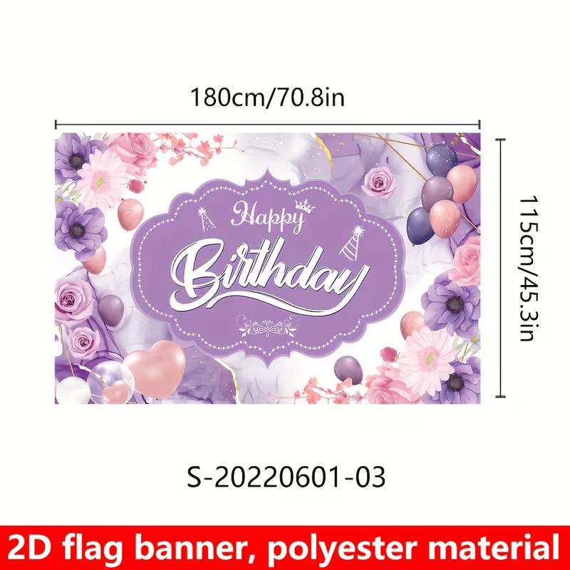 2D Lavendel Blumiges Geburtstagsbanner, Lila Marmor Hintergrund, Polyester Party Hintergrundtuch