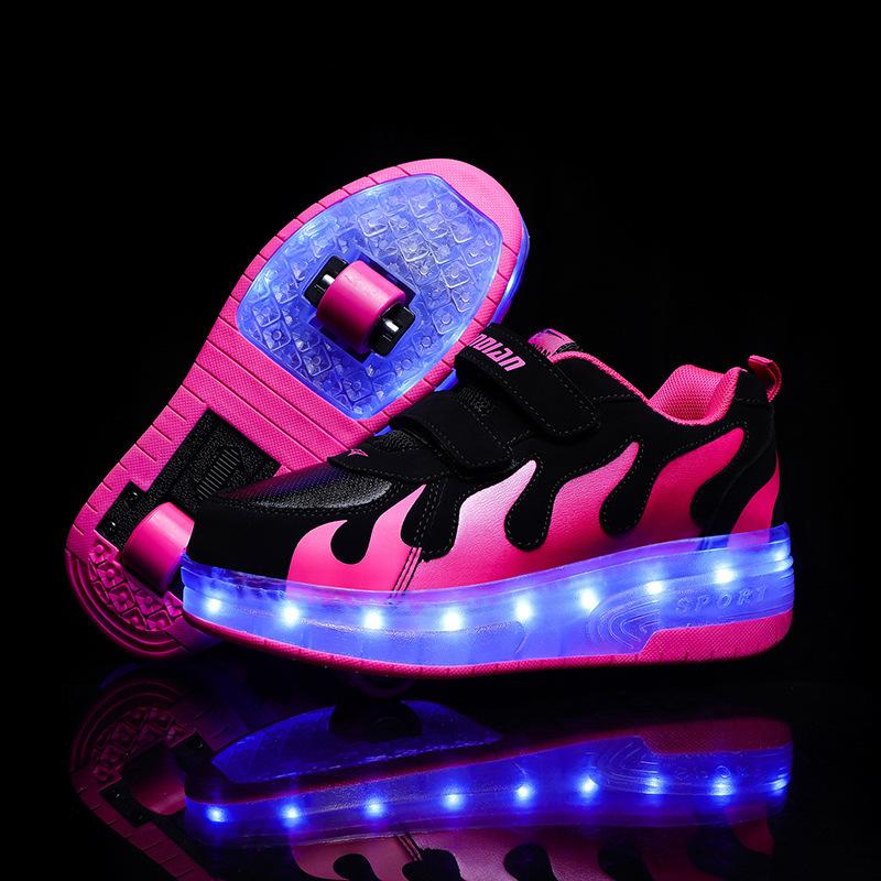 Children's Charging Runaway Shoes Automatic with Lights Single and Double Wheel Skates Luminous Shoes