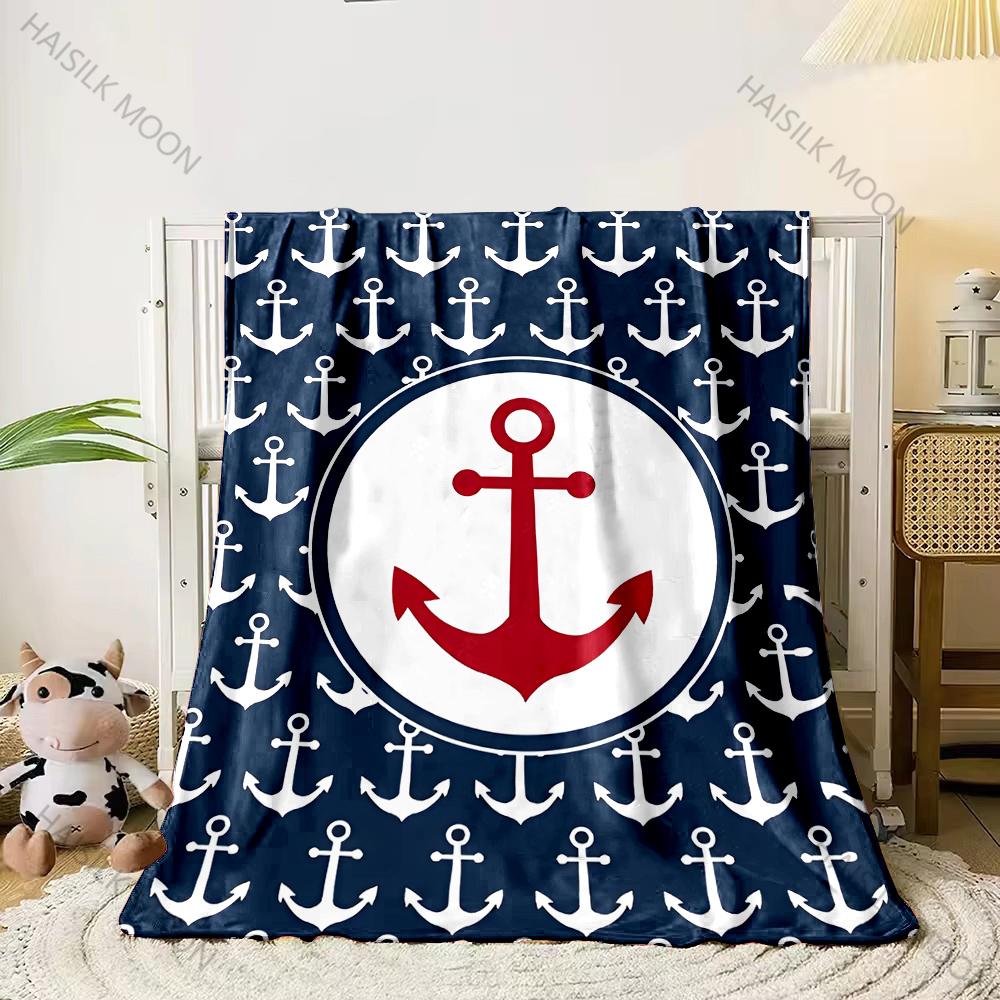 Striped Navy Style Nautical Compass Anchor Printed Blanket Bedroom Living Room Sofa Chair Office Nap Shawl Blanket Holiday Gift