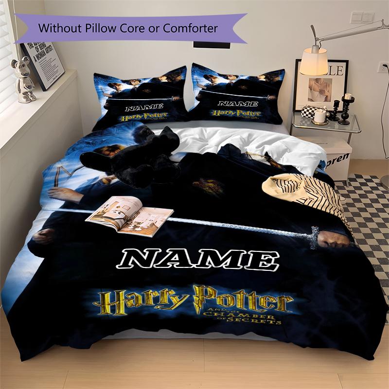 Custom Name Cartoon Harryl Bedding 3 Piece Set HD Print Duvet Cover Pillowcases for Teens Adult Bedroom Decoration