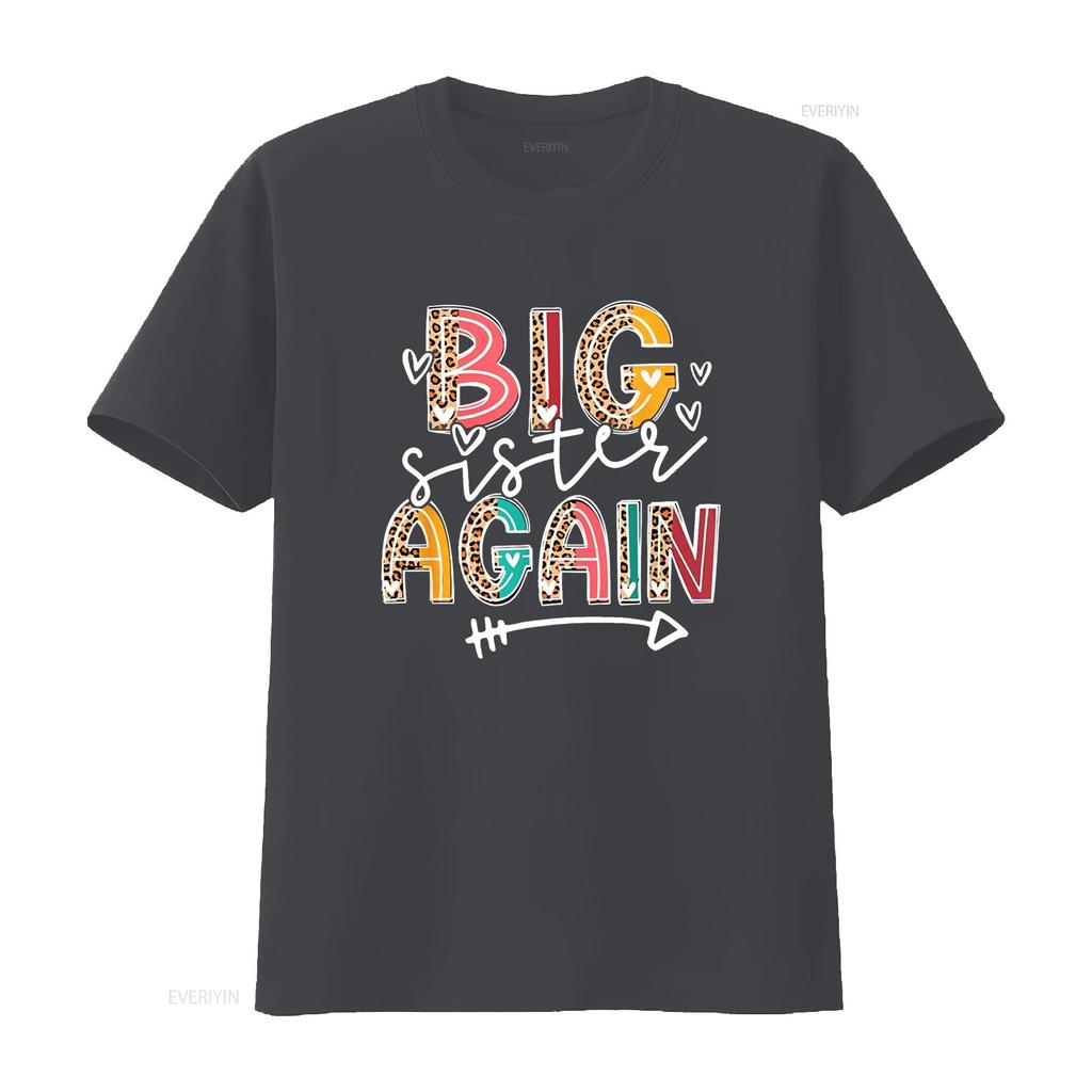 Big Sister Again Leopard Soon To Be Sis Announcement Girls T Shirt Black Medium vintage Washed Stylish graphic streetwear
