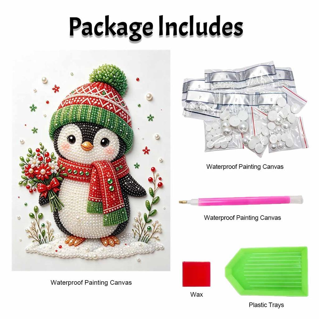 Frameless Pearl Painting Kit Cute Penguin Aesthetic Wall Art DIY Sparkling Bead Canvas Room Decor Creative Craft Christmas Holiday Gift