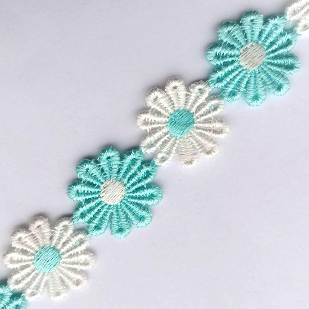 15 Yards/Roll 2.5cm Daisy Sunflower Lace Trim Water-soluble Embroidered Polyester Ribbon for DIY Crafts Sewing Clothing Decors