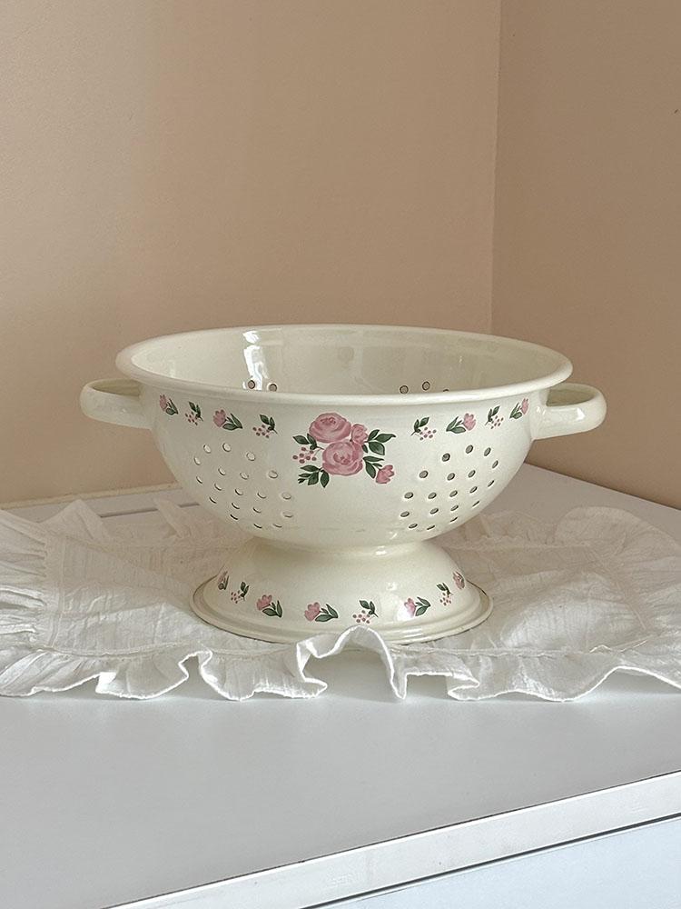 Enameled Retro Fruit Basket Draining Tray Storage Basket Kitchen Accessories Handmade Dishwasher Safe Fruit Serving Bowl