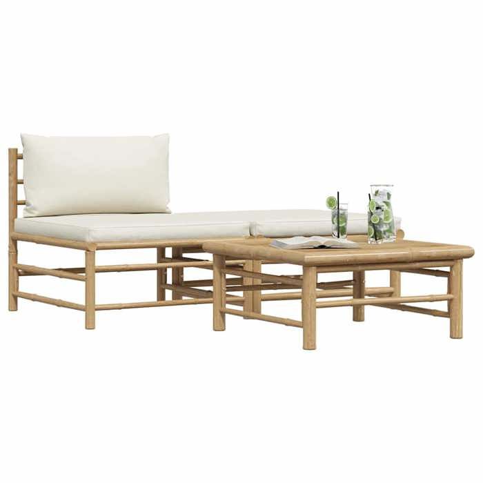 Maison Exclusive - Salon de jardin 3 pcs avec coussins blanc crème Bambou