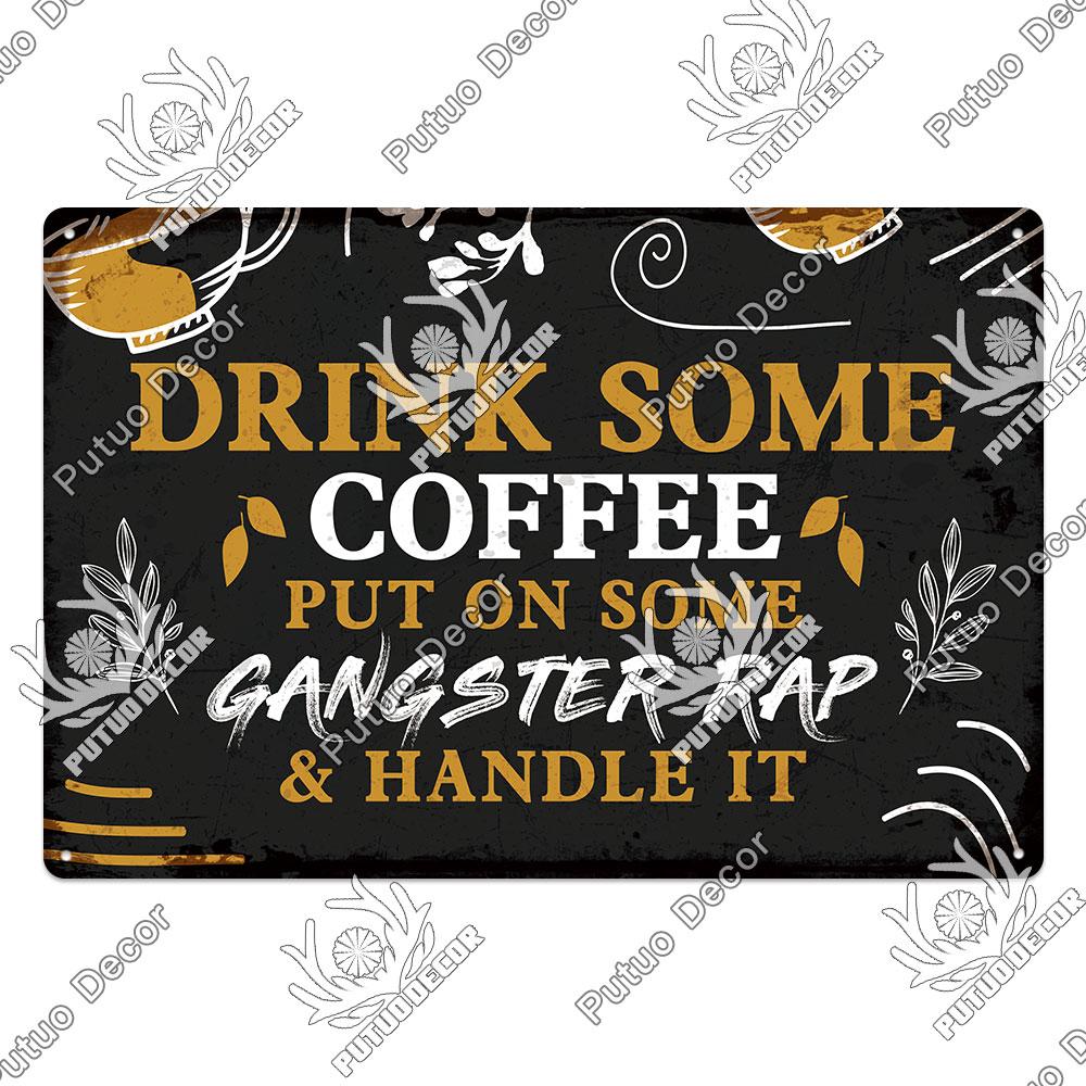Putuo Decor Coffee Tin Sign Vintage Plaque Metal Plates Shabby Chic Wall Art Poster for Cafe Bar Living Room Home Man Cave Decor