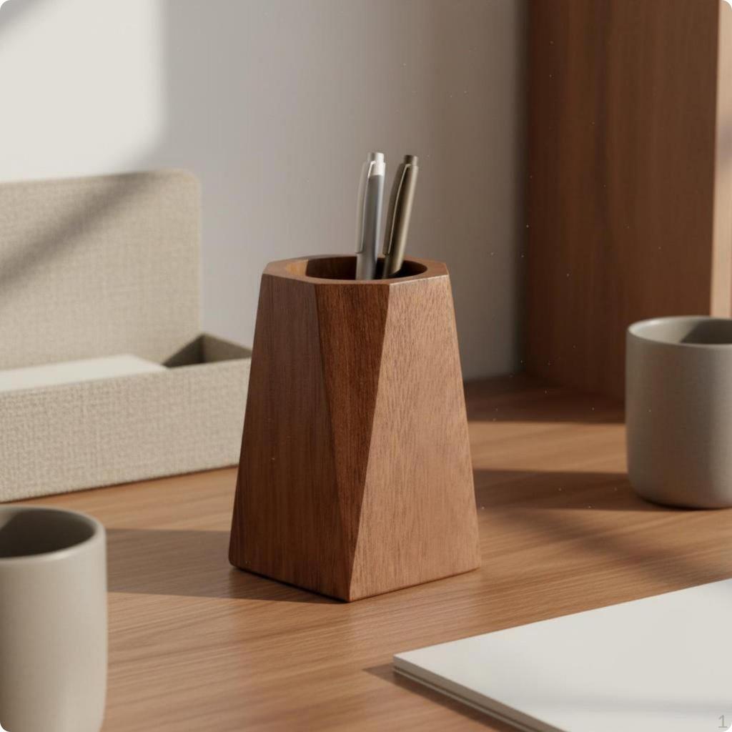 Wooden Pen Holder Multifunctional Walnut Writing Utensil Pot Minimalist Patterned