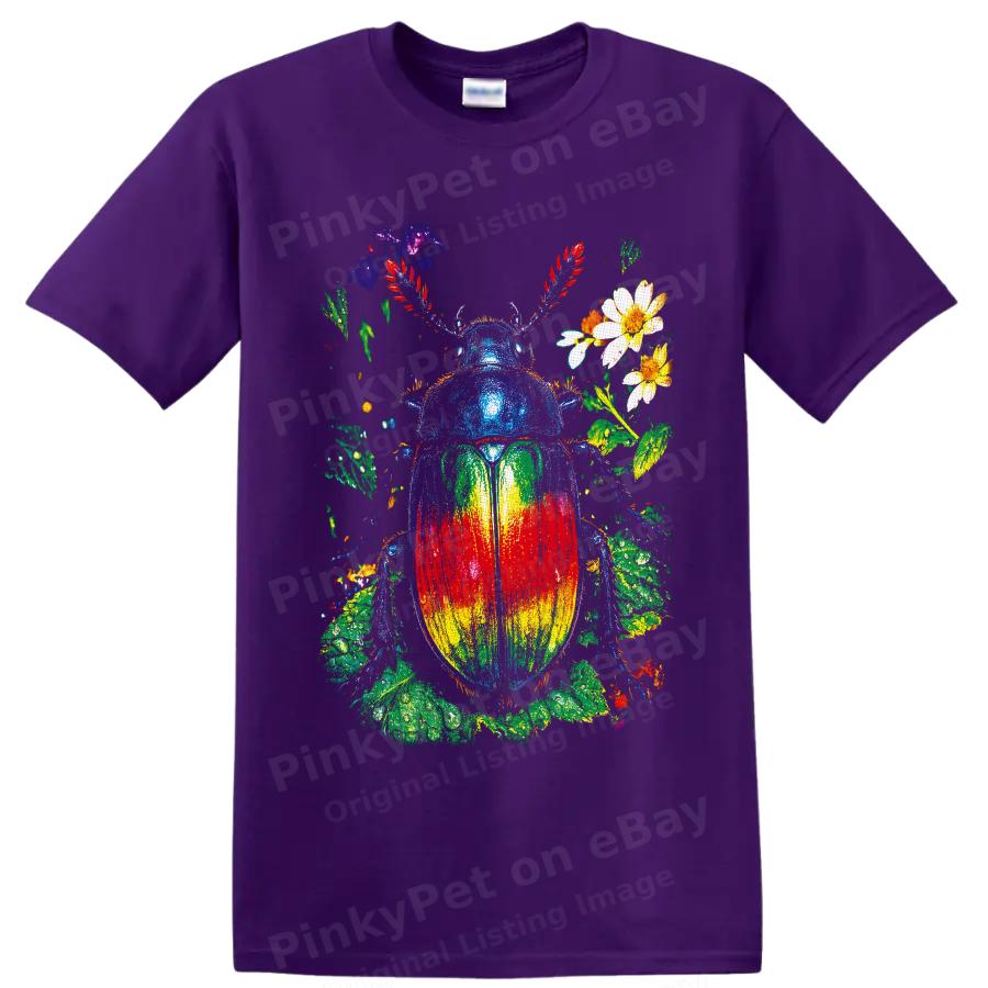 Rainbow Scarab Beetle T Shirt Botanical Floral Nature Art Graphic Tee for