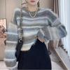 Autumn and winter new gradual change crew neck knitted sweater fashion top design sense lazy wind loose pullover sweater women