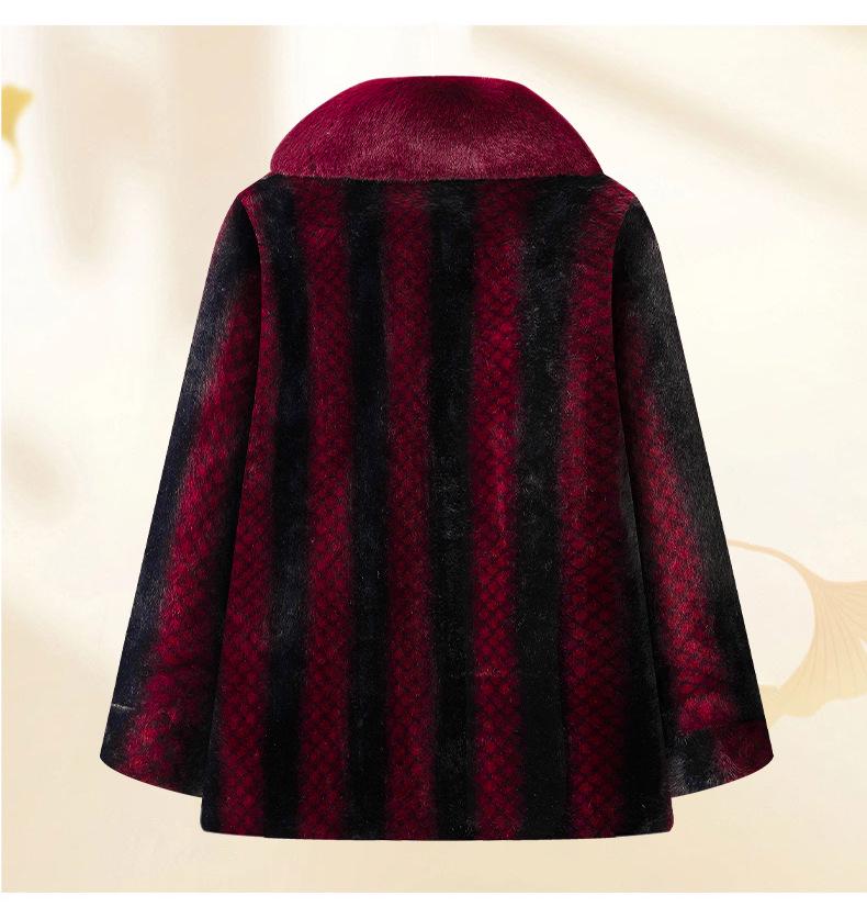 Grandma Winter Faux Mink Velvet Coat - New Style Fur Collar Jacket for Middle-Aged & Elderly Women, High-End Mom's Warm Clothing