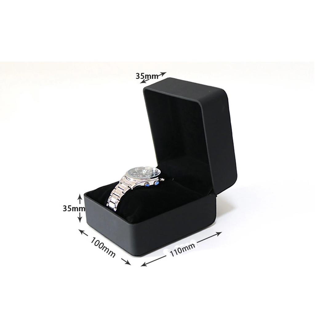 Black Single Watch Gift Box with Pillow PU Leather Wristwatch Display Case Organizer for Men Clamshell PU Leather Watch Case