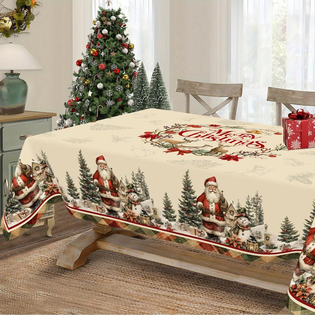 Christmas Tablecloth Rustic Santa Claus Snowman Xmas Table Cover Vintage Dining Table Cloth For Home Living Room Decoration
