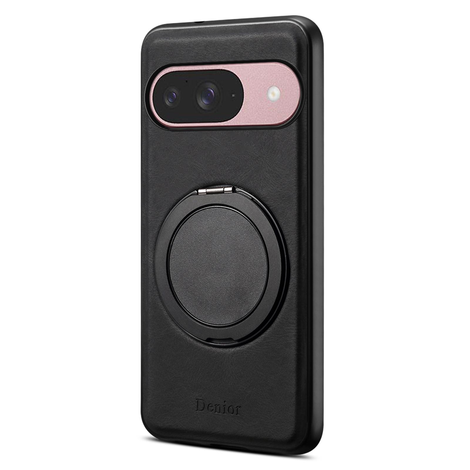 

DENIOR A14 For Google Pixel 9/Pixel 9 Pro Magnetic Case Rotary Kickstand Leather PC TPU Phone Cover Black