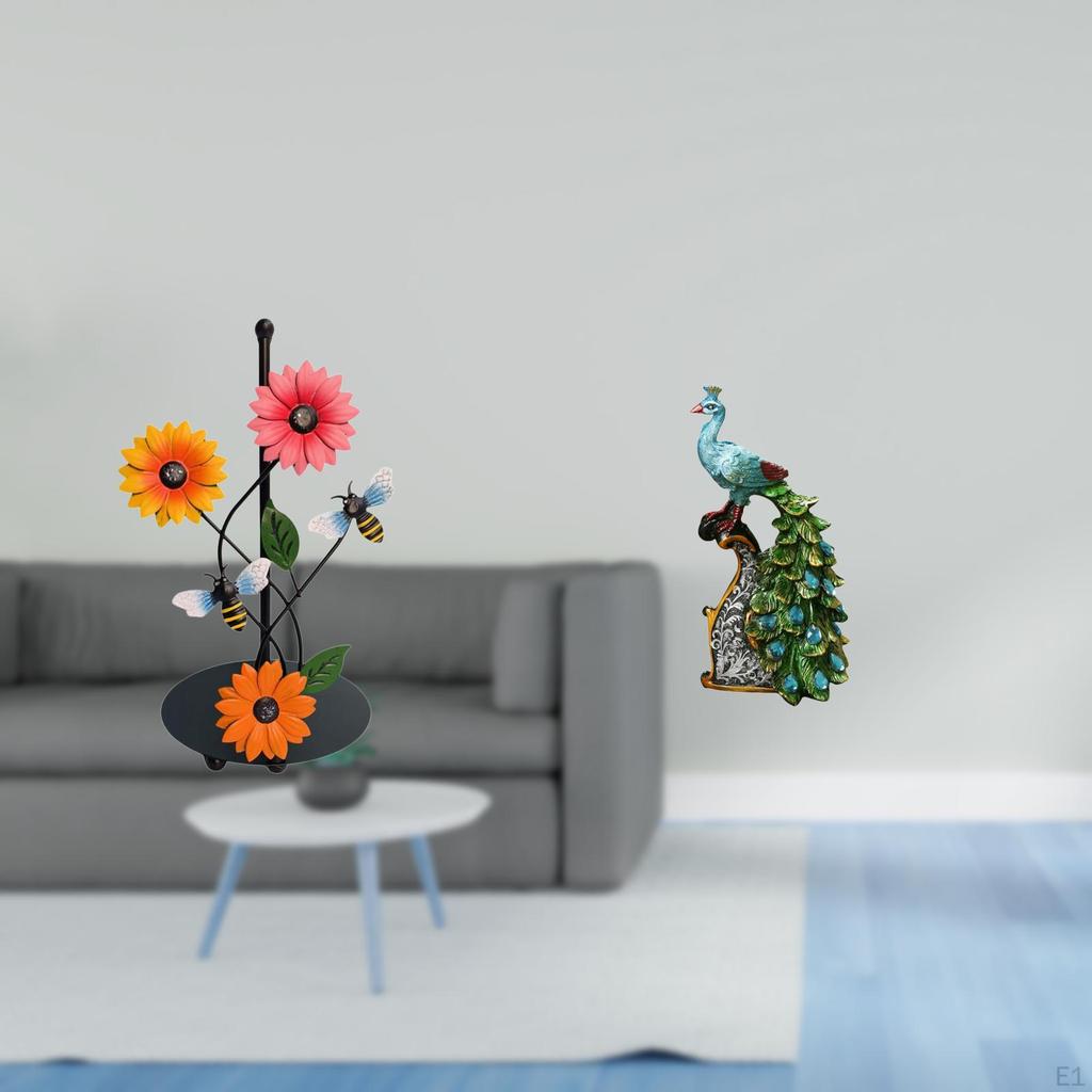 Elegant Peacock Tissue Holder Sculpture Non Slip Vertical Dispenser Tabletop Ornament for Home