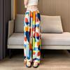 Women's Summer Thin Ice-Silk Wide-Leg Casual Pants - Loose High-Waist Draping Tie-Dye Slimming Straight Trousers