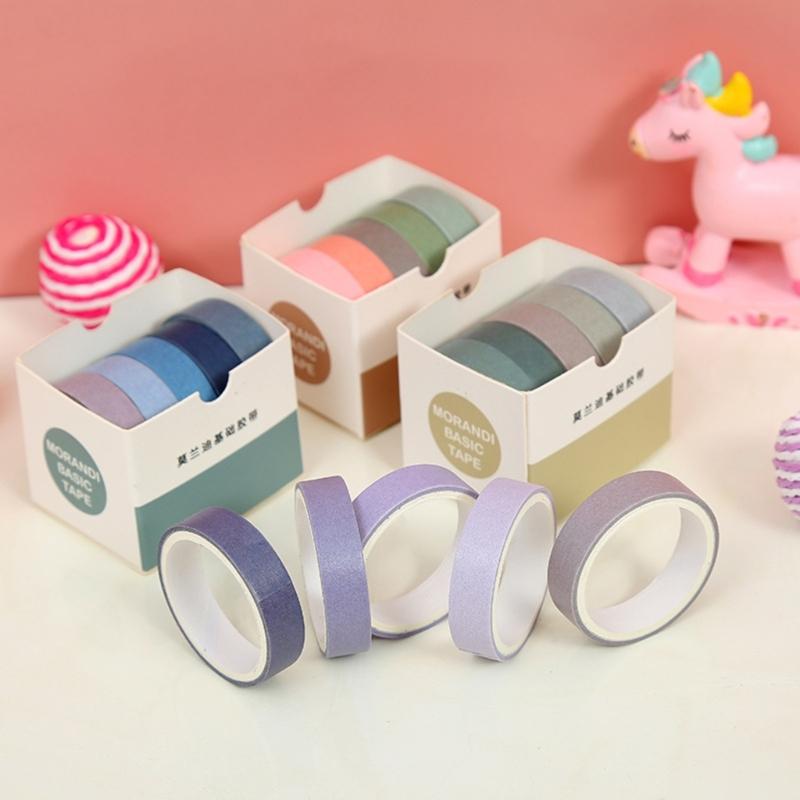 5Rolls 10mmX2M Decorative Tape Aesthetic Paper Tape for Craft Scrapbooking Journal Notebook Photo Album Phone Packaging