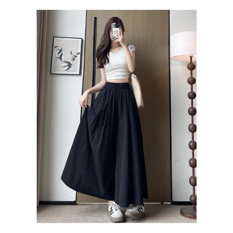 Spring Summer A Line High Waist Pants Skirt Women Trend Fashion Japanese Culottes Casual Loose Ice Silk Wide Leg Pant