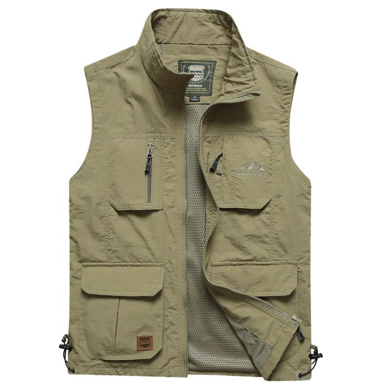 Summer Men's Vest Outdoor Mesh Thin Stand Collar Jacket Sports Quick-drying Vest Fishing Horse Clip Shoulder