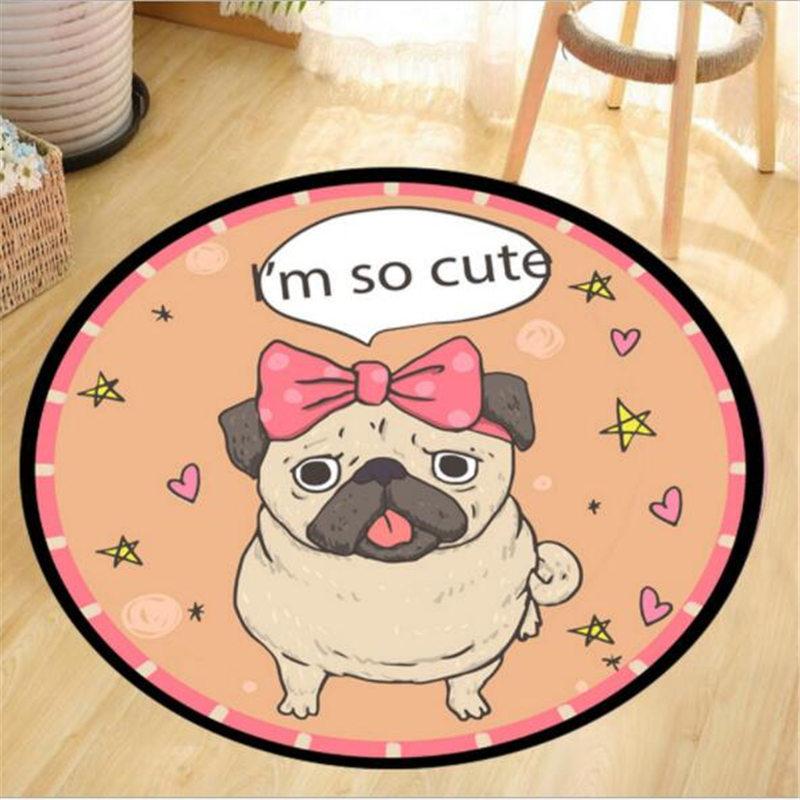 Living Room Bedroom Kids Room Rug Home Carpet Floor Door Mat Creative Cute Dog and Cat Round Rug