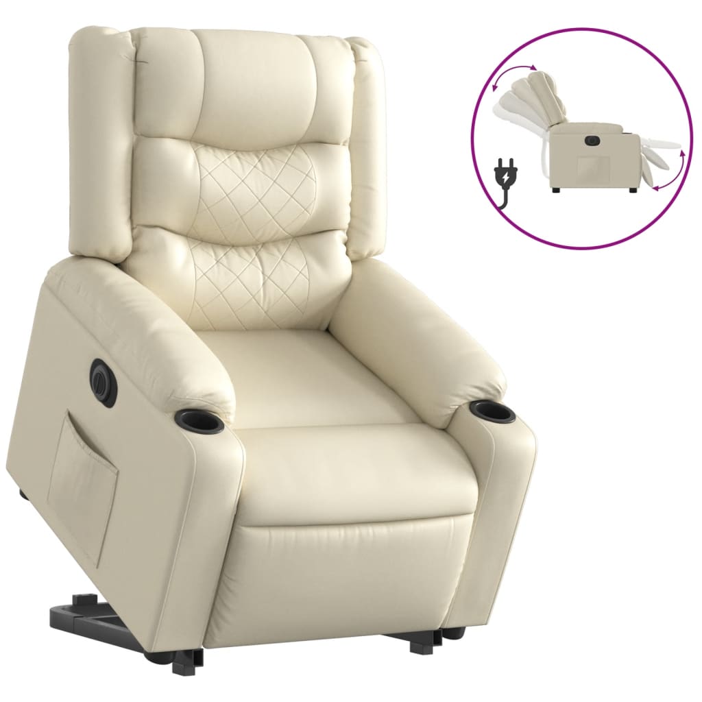 Recliner Chair with Lift Assist Electric Cream Artificial Leather