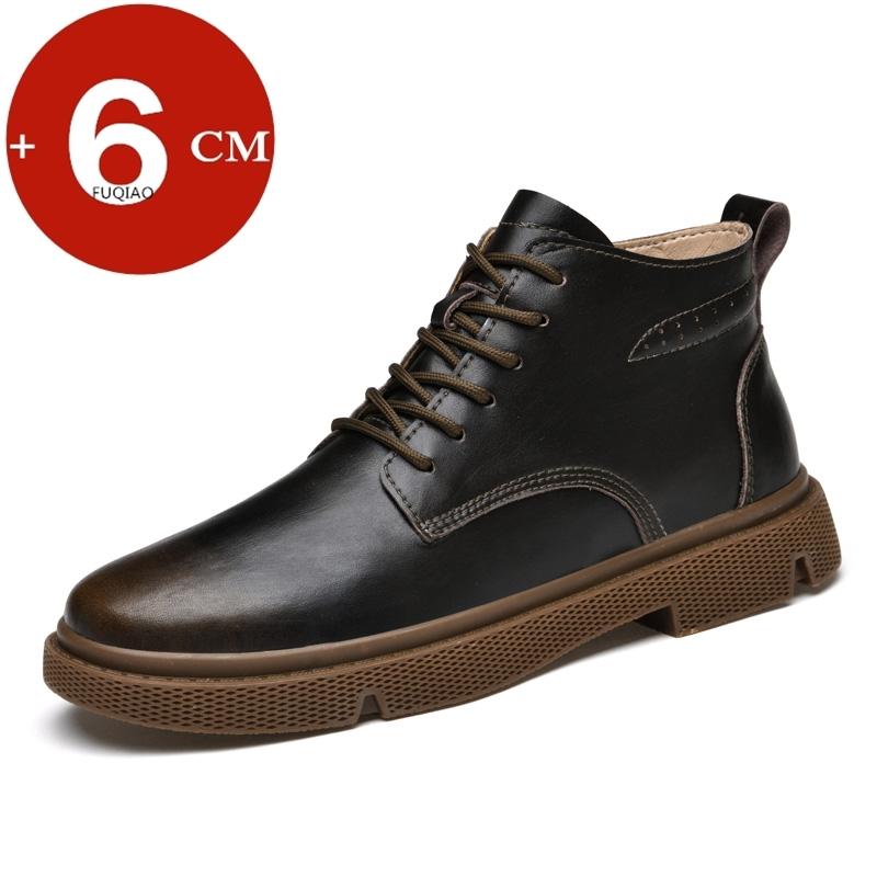 Spring/Winter Cowhide Man Elevator Boots Hidden Heel Warm Heightening Shoes For Men Increase Insole 6CM Casual Lift Leather Shoe