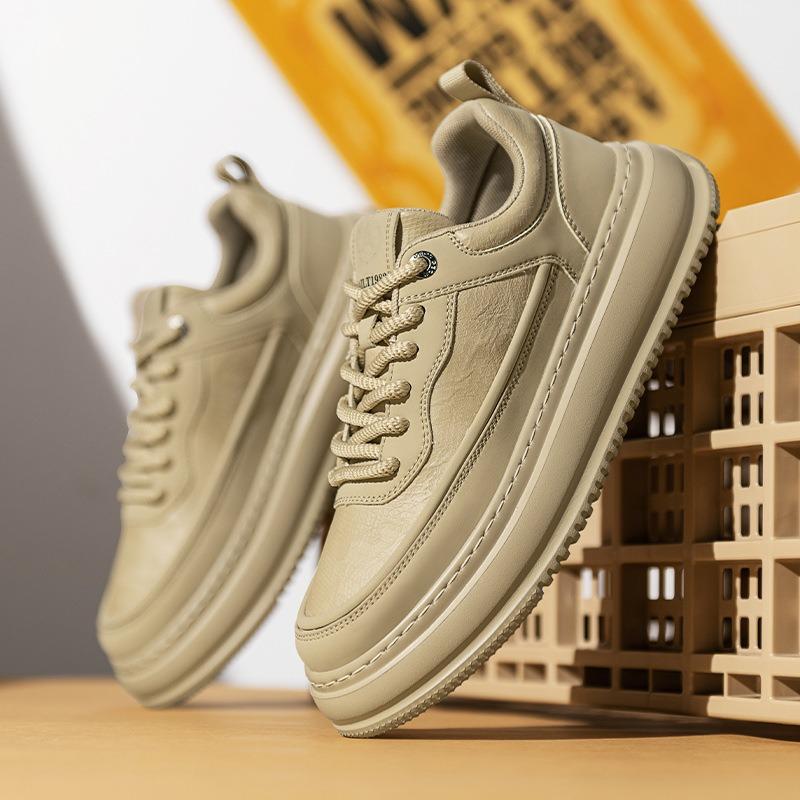 2 modische grüne Herren-Freizeitschuhe trendige dicke Sohle runde Spitze Lederschuhe Herren Frühling und Herbst niedrig