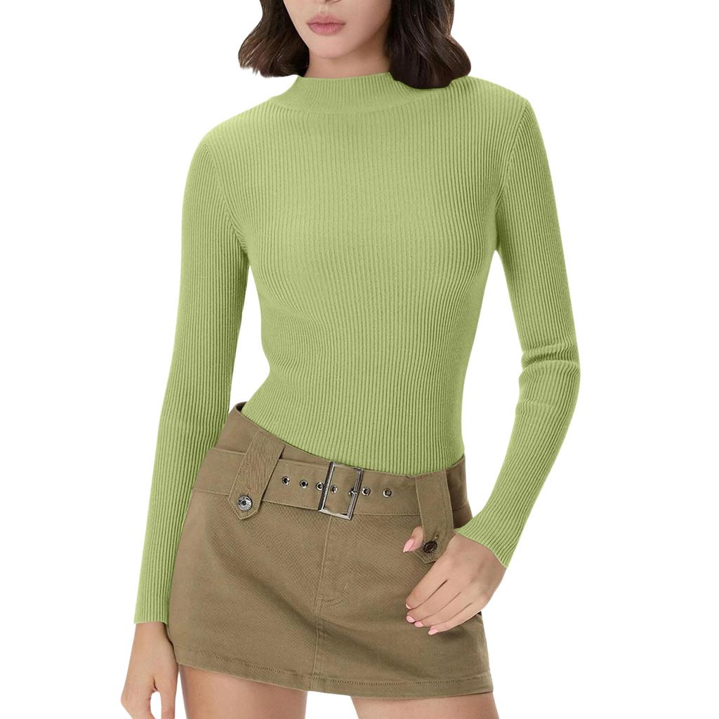 Women's Everyday Casual ,Color Half,High Neck Long,Sleeve Knit Base Layer Top