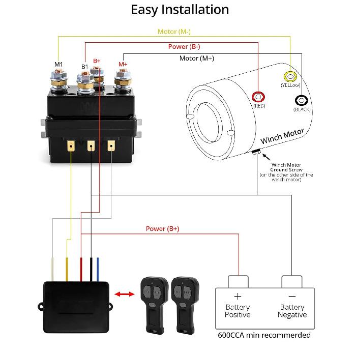 QWORK Wireless Winch Remote Control Kit, 12V 250A Winch Solenoid Relay Contactor + 12V Wireless Winchs Remote, for Truck ATV SUV 63070 62135 74900