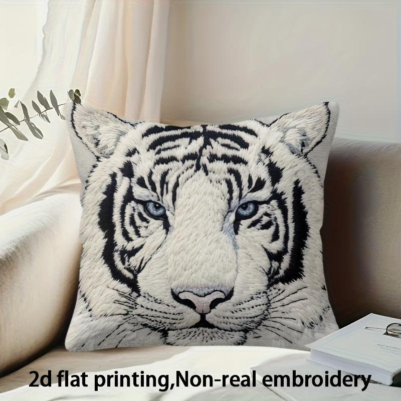 Vikama 2D White Tiger Print Throw Pillow Cover - Bedroom, Living Room, Sofa Cushion Cover - Double-Sided Printed Pillow Cover