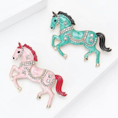 Brooch Pin Galloping Horse Enamel Rhinestones Studded Brooch Chinese Zodiac Year of Horse Brooch Clothing Decoration