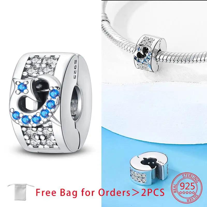 Clip Spacer Charm For Bracelet Clip Lock Stopper Bead Copper Spacer European Openable Sun Moon Star Beads Gift