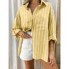 New Women's Striped Shirt, Loose Long Sleeve Open Front Cardigan Blouse, Casual Versatile Tops For Women Europe & America