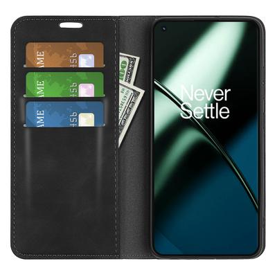 For OnePlus 11 5G Skin-touch Feeling Magnetic Auto-absorbed Wallet Case Fully Wrapped PU Leather Stand Flip Phone Cover