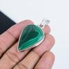 Natural Malachite Gemstone Silver Pendant in 925 Sterling Silver - Handmade Pear Design, Everyday Wear Jewelry Party Wear Gift