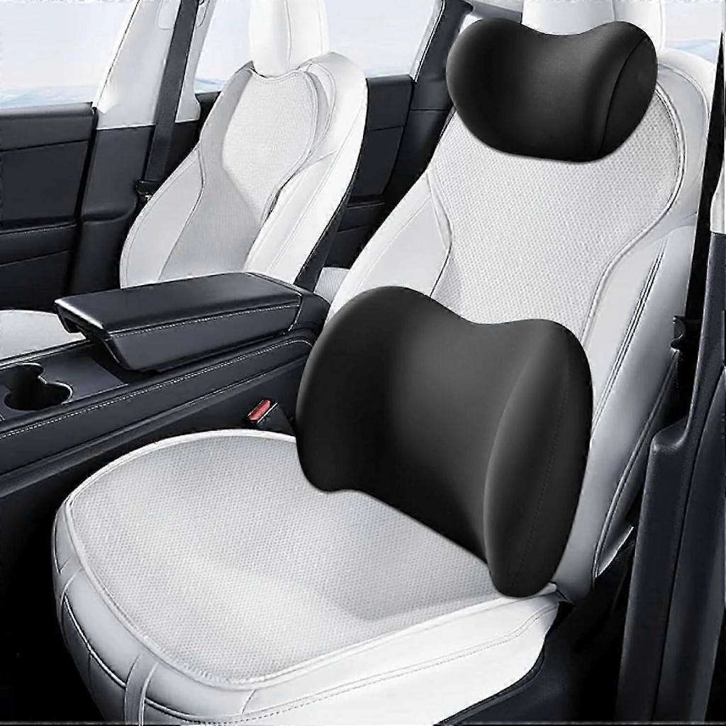 2025 Headrest Lumbar Support Pillow Memory Foam Car Pillow, 2Pack, Breathable Fiber Cover, Ergonomic Fatigue Relief, Black