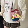 Cartoon Knitted Crossbody Bag With Shy Girl Design For Women Winter Fashion Trendy Casual Womens Accessory