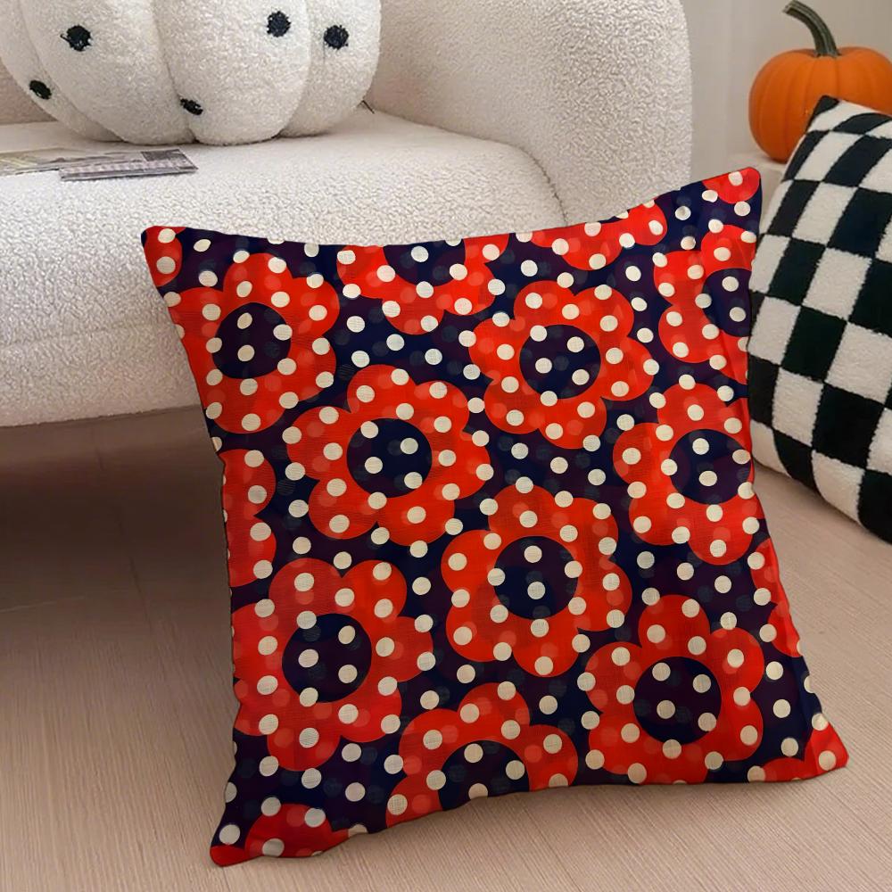 Retro Polka Dot Floral Pillow Retro Style Cushion Cover Throw Pillow Cover Hidden Button Durable Polyester Chair Cushion