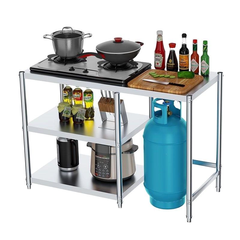 1Pcs Gas Cooktop Rack, Stainless Steel Kitchen Storage, Floor-to-ceiling Three-layer Functional Kitchenware, Thickened Storage