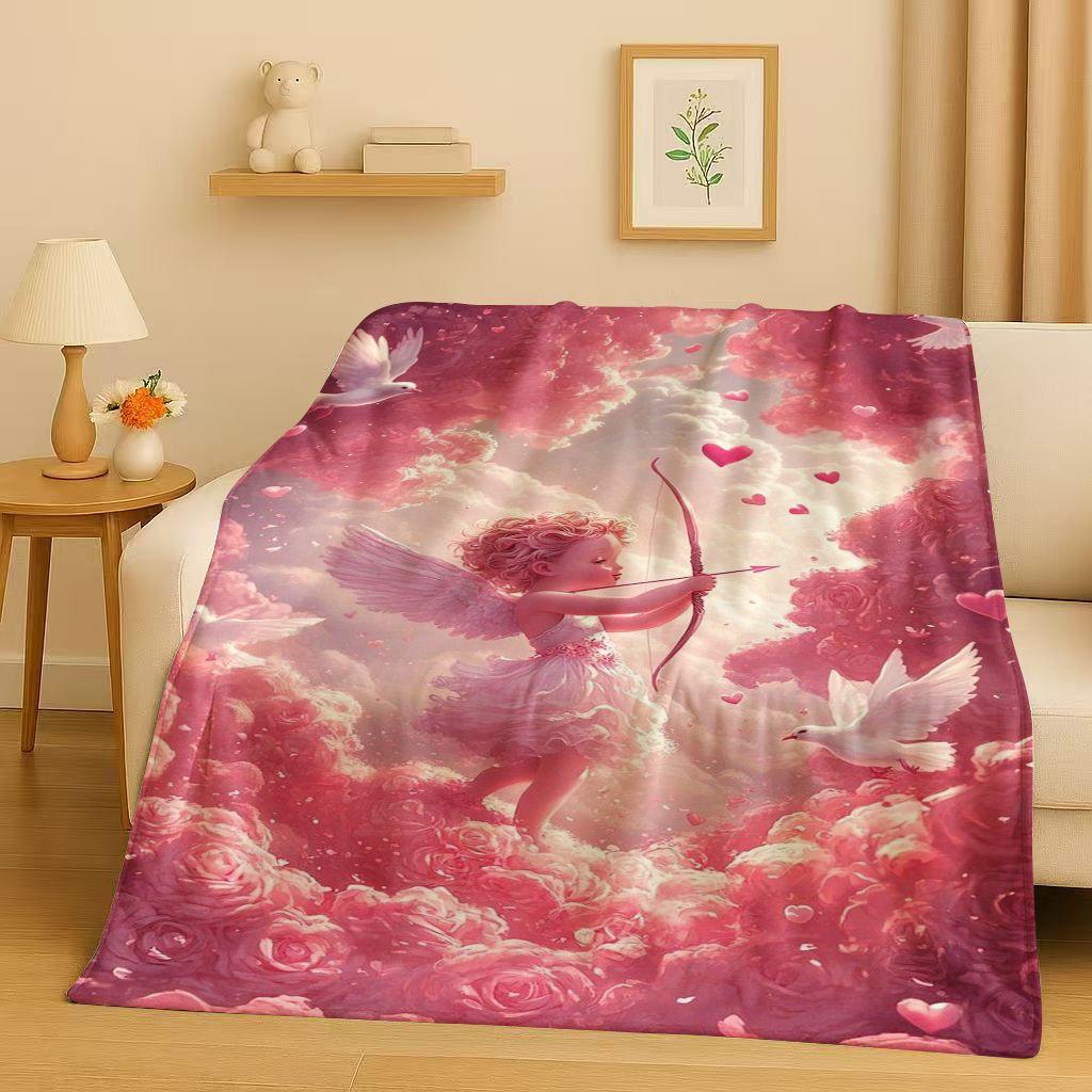 3D Luxurious Balote Angel Cupid Cartoon Flannel Blanket,Ultra Soft Warm Plush Throw for Home Bedroom Bed Sofa Cover Office Gift