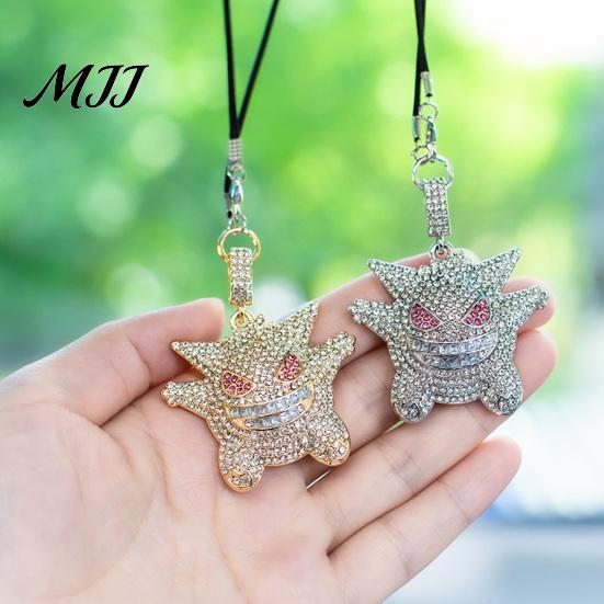 Cute Devil Elf Car Decoration Bling Accessories, Rhinestone Rear View Mirror Funny Rearview Decor Charm, Halloween Auto Interior Hanging Pendant