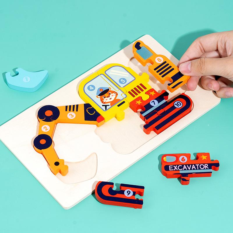 Wooden Children'S Early Education Traffic Cognition Three-Dimensional Puzzle Toy 0-2-3 Year Old Baby Educational Puzzle Building Block Toy