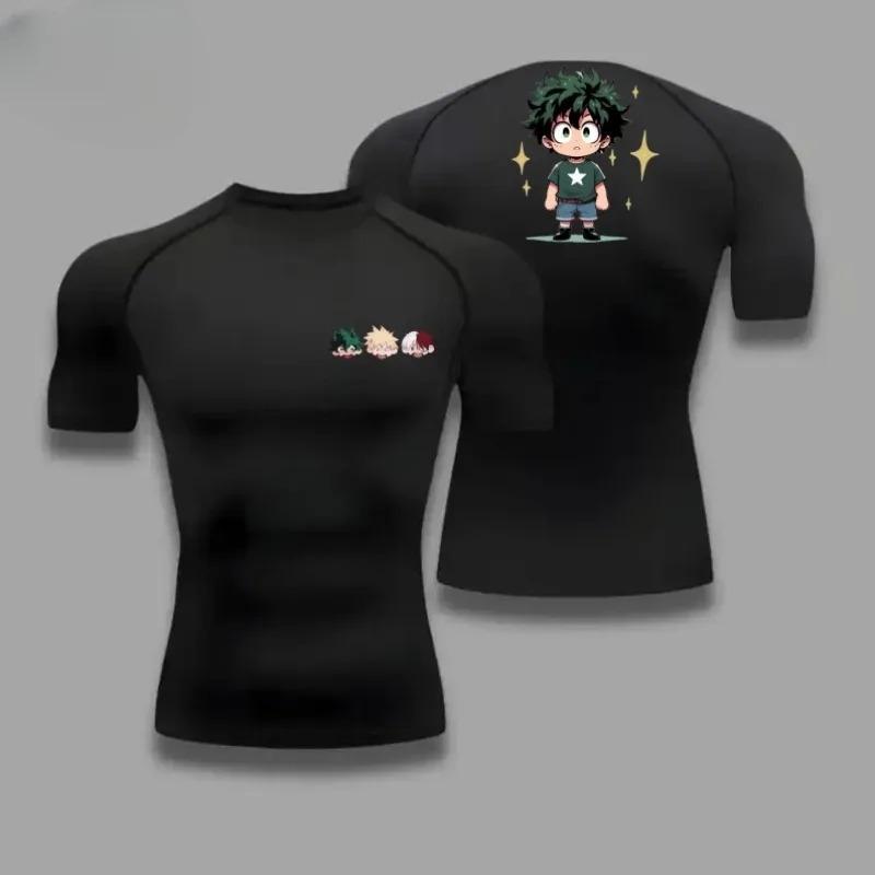 Men Summer Athletic Compression TShirt Breathable QuickDry High-Elasticity Short Sleeve Tee with Bold Izuku Midoriya Graphic Gym