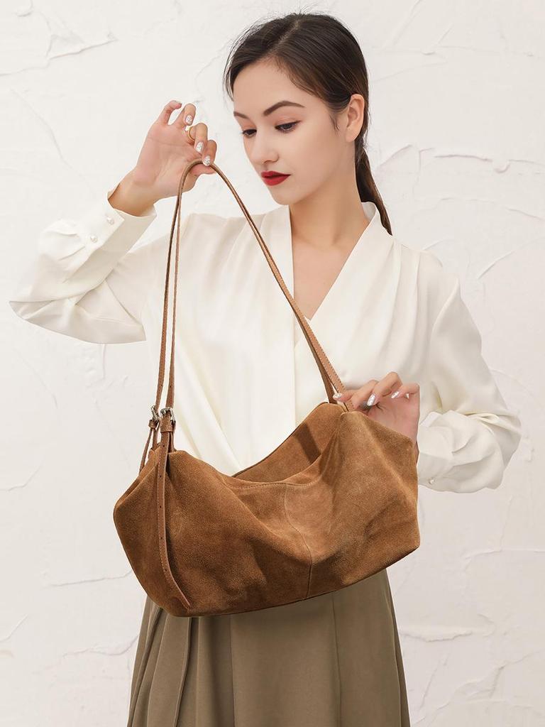 Autumn/Winter Frosted Suede Crossbody & Shoulder Bag - High-End Large Capacity Cowhide Pillow Tote
